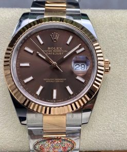 Rolex-Datejust 126331 41mm Oyster Rose Gold/Steel Brown Dial Stick Markers Clean DD3235 Automatic
