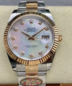 Rolex-Datejust 126331 41mm Oyster Rose Gold/Steel Mother-Of-Pearl Dial Diamonds Markers Clean DD3235 Automatic