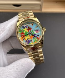 Alternative view of Rolex-DayDate 128233 36mm President Yellow Gold Jigsaw Puzzle Dial Baguette Diamond Markers CYF A2836 Automatic