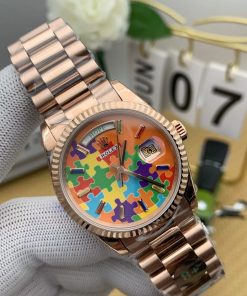 Alternative view of Rolex-DayDate 128235 36mm President Rose Gold Jigsaw Puzzle Dial Baguette Diamond Markers CYF A2836 Automatic