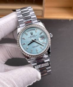 Alternative view of Rolex-DayDate 128396 36mm President Diamonds Stainless Steel/Steel Ice Blue Dial Baguette Markers QF A2836 Automatic(Gain Weight)