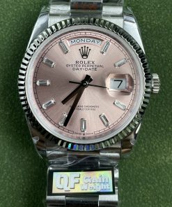 Rolex-DayDate 128239 36mm President Stainless Steel/Steel Sundust Pink Dial Baguette Markers QF A2836 Automatic(Gain Weight)