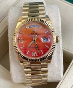 Rolex-DayDate 128238 36mm President Yellow Gold/Yellow Gold Orange Carnelian Dial Diamonds Roman Markers 8+F VR3255 Automatic