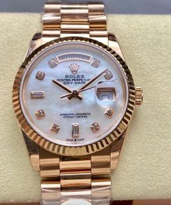 Rolex-DayDate 128235 36mm President Rose Gold/Rose Gold Mother-Of-Pearl Dial Diamonds Markers 8+F VR3255 Automatic