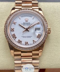 Rolex-DayDate 128345 36mm President Diamonds Rose Gold/Rose Gold White Dial Roman Markers 8+F VR3255 Automatic