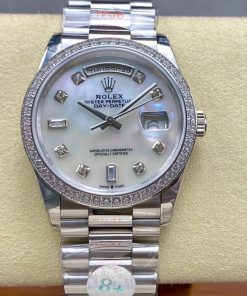 Rolex-DayDate 128396 36mm President Diamonds Stainless Steel/Steel Mother-Of-Pearl Dial Diamonds Markers 8+F VR3255 Automatic