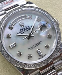 Alternative view of Rolex-DayDate 128396 36mm President Diamonds Stainless Steel/Steel Mother-Of-Pearl Dial Diamonds Markers 8+F VR3255 Automatic