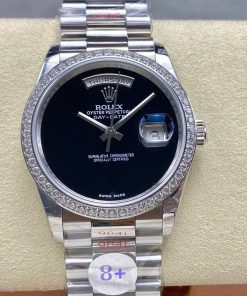 Rolex-DayDate 18206 36mm President Diamonds Stainless Steel/Steel Black Onyx Dial Arabic Date 8+F VR3255 Automatic
