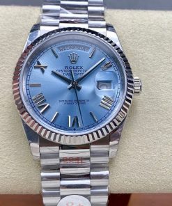 Rolex-DayDate 128236 36mm President Stainless Steel/Steel Ice Blue Dial Roman Markers 8+F VR3255 Automatic