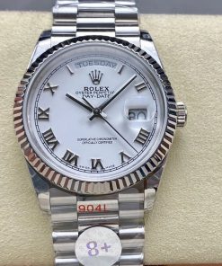 Rolex-DayDate 128239 36mm President Stainless Steel/Steel White Dial Roman Markers 8+F VR3255 Automatic