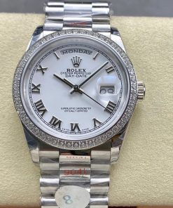 Rolex-DayDate 128236 36mm President Diamonds Stainless Steel/Steel White Dial Roman Markers 8+F VR3255 Automatic
