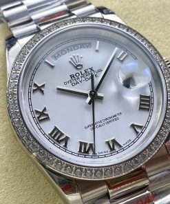 Alternative view of Rolex-DayDate 128236 36mm President Diamonds Stainless Steel/Steel White Dial Roman Markers 8+F VR3255 Automatic