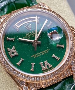Alternative view of Rolex-DayDate 128235 36mm President Diamonds Rose Gold/Leather Green Aventurine Dial Roman Markers 8+F VR3255 Automatic