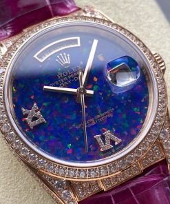 Alternative view of Rolex-DayDate 128235 36mm President Diamonds Rose Gold/Leather Blue Opal Dial Roman Markers 8+F VR3255 Automatic