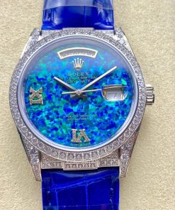 Rolex-DayDate 128239 36mm President Diamonds Stainless Steel/Leather Blue Opal Dial Roman Markers 8+F VR3255 Automatic