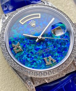 Alternative view of Rolex-DayDate 128239 36mm President Diamonds Stainless Steel/Leather Blue Opal Dial Roman Markers 8+F VR3255 Automatic