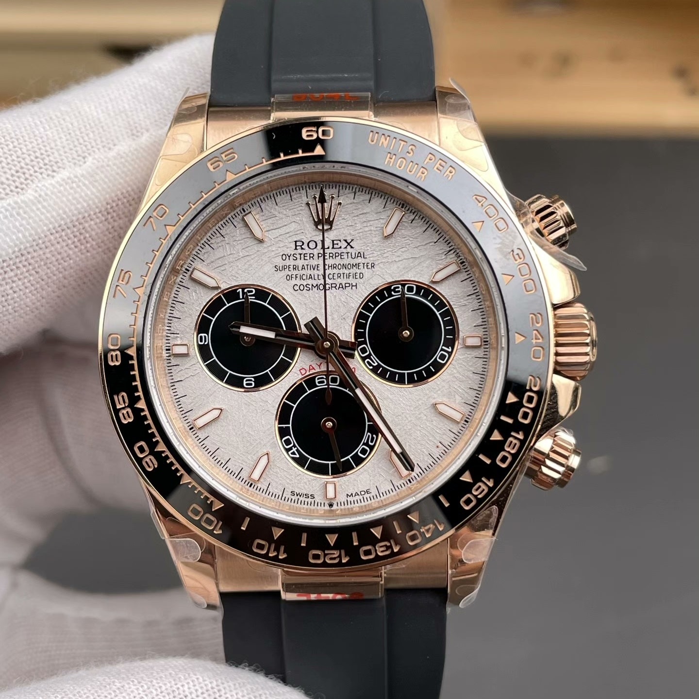 Rolex-Daytona 126515 2025 40mm Rose Gold/Rubber Meteorite Dial Stick Markers QF V10 SH4131 Automatic(Gain Weight)