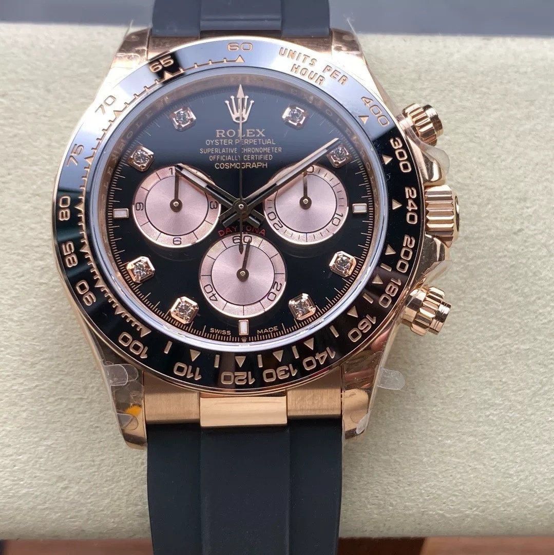 Rolex-Daytona 126515 40mm Rose Gold/Rubber Black Dial Diamond Markers QF V10 SH4131 Automatic (Gain Weight)