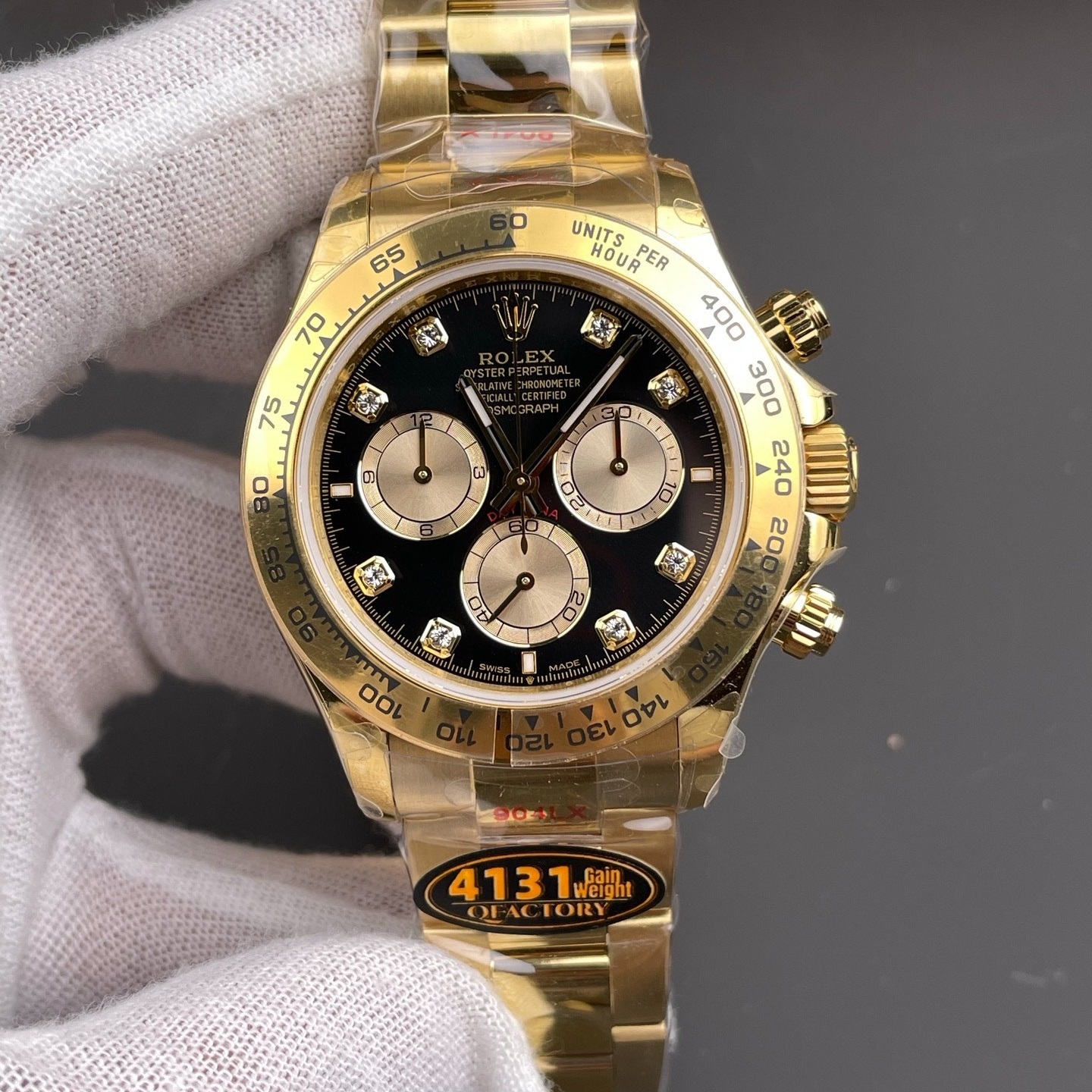Rolex-Daytona 126508 40mm Yellow Gold/Yellow Gold Black Dial Diamond Markers QF V6 SH4131 Automatic (Gain Weight)