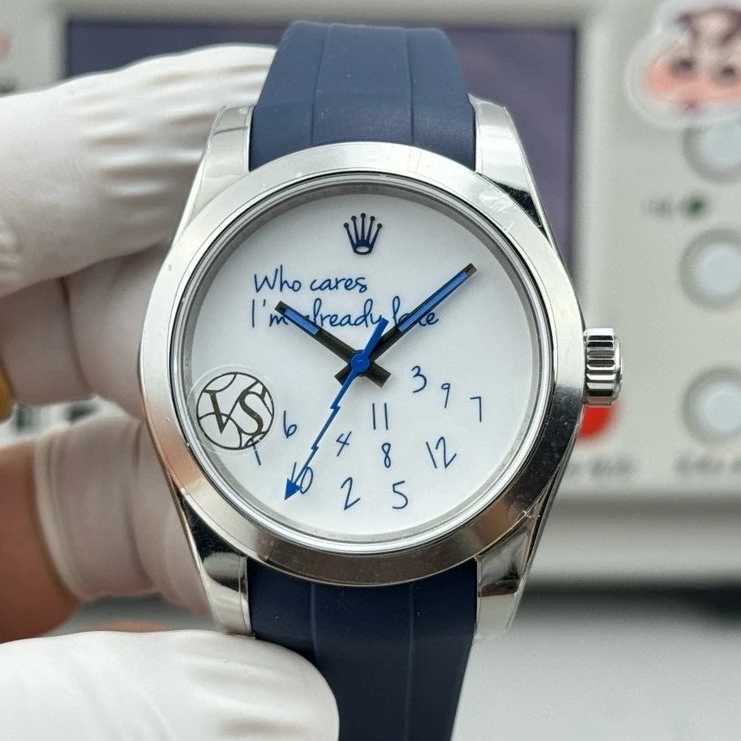 Rolex-Milgauss 116400GV 40mm Mad "Who Cares I’m already late" Stainless Steel/Rubber White Dial VSF VR3131 Automatic