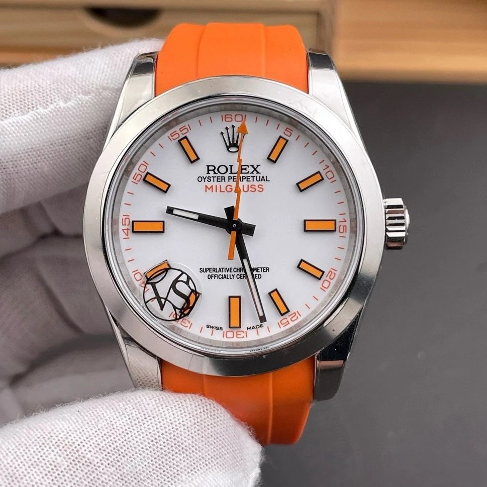 Rolex-Milgauss 116400GV 40mm Stainless Steel/Rubber White Dial Stick Markers VSF VR3131 Automatic