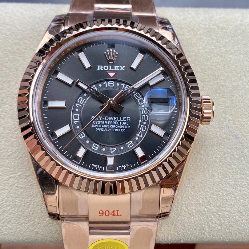 Rolex-SkyDweller 336935 42mm Oyster Rose Gold/Rose Gold Black Dial Stick Markers FNF A9002 Automatic