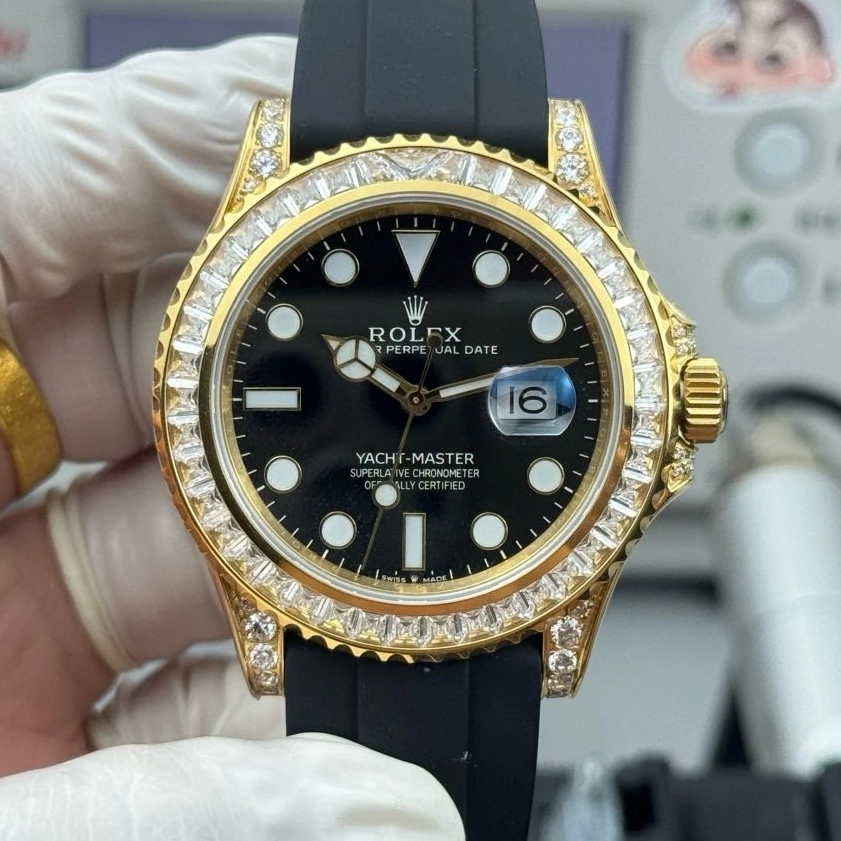 Rolex-Yacht-Master 226679TBR 42mm Diamonds Yellow Gold/Rubber Black Dial Dot Markers VSF DD3235 Automatic(Gain Weight)
