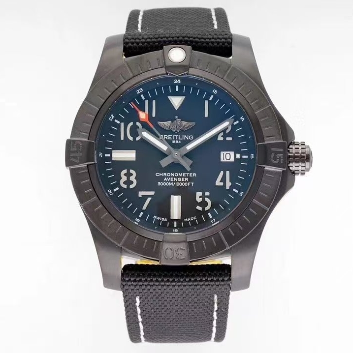 Breitling-Avenger 45mm DLC/Titanium/Nylon(Black) Black Dial Numeral Markers BLSF A2836 Automatic
