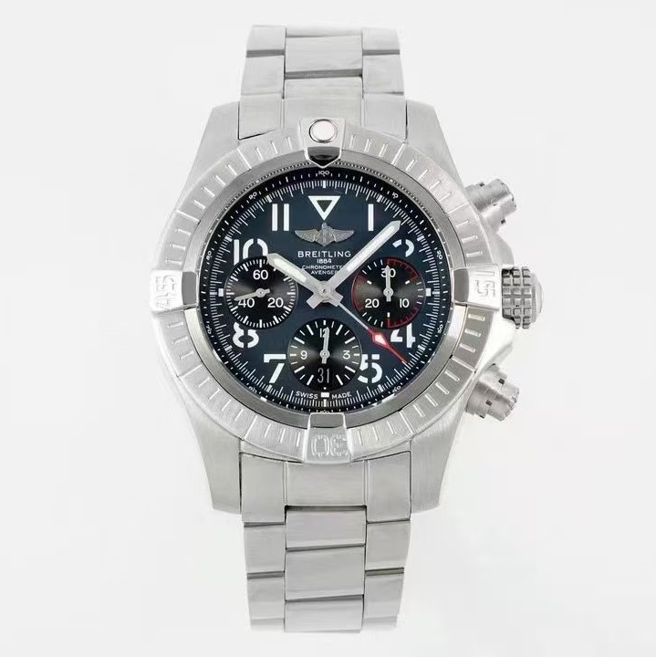 Breitling-Avenger B01 Chronograph 45mm Stainless Steel/Steel Black Dial Numeral Markers BLSF A7750 Automatic
