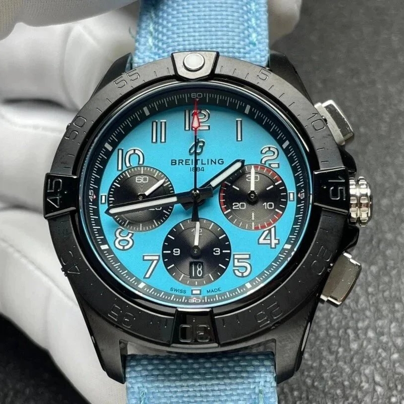 Breitling-Avenger B01 Night Mission Chronograph 44mm DLC/Nylon Blue Dial Numeral Markers BLSF Cal.01 Automatic
