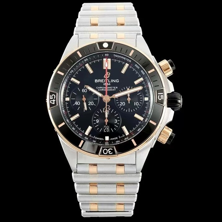 Breitling-Super Chronomat B01 Chronograph 44MM Stainless Steel/Rose Gold Black Dial Stick Markers TF A7750 Automatic